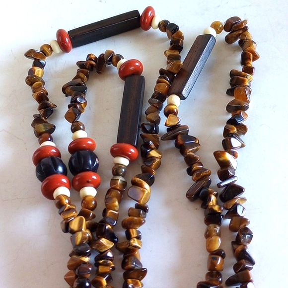 HAND CARVED YEAR OF THE MONKEY PENDANT TIGER EYE RED JASPER NECKLACE 32" LONG. - Picture 4 of 7